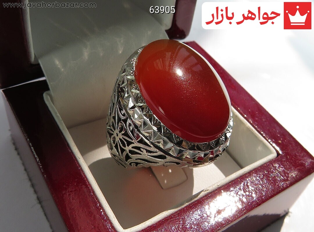 انگشتر نقره عقیق یمنی قرمز درشت کم نظیر مردانه دست ساز