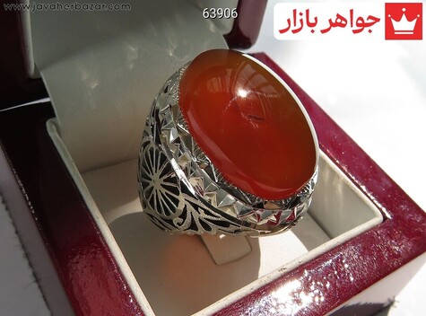 انگشتر نقره عقیق یمنی نارنجی درشت سوپر لوکس مردانه دست ساز
