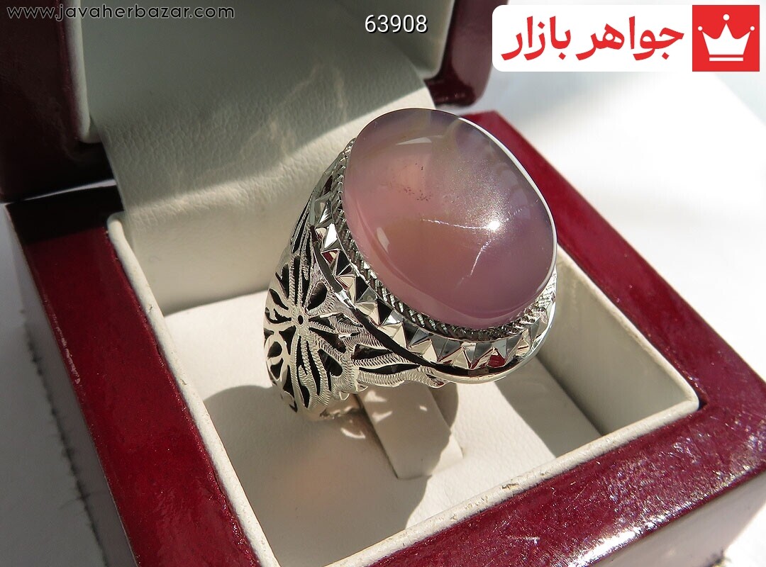 انگشتر نقره عقیق یمنی درشت آینه کاری مردانه دست ساز