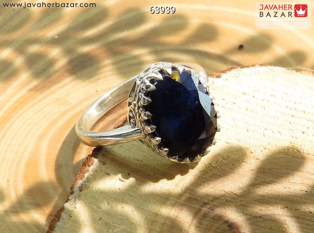 انگشتر نقره یاقوت آفریقایی سیاه کبود الماس تراش زنانه