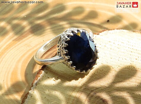 انگشتر نقره یاقوت آفریقایی سیاه کبود الماس تراش زنانه - 63939