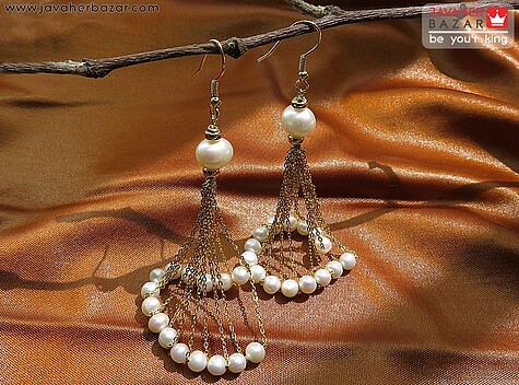 گوشواره نقره مروارید طبیعی آویز طرح لوستر - 63977