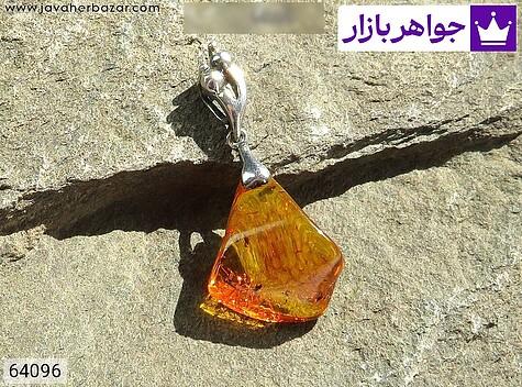 گردنبند کهربا نارنجی مدال کهربا بولونی لهستان حشره ای - 64096