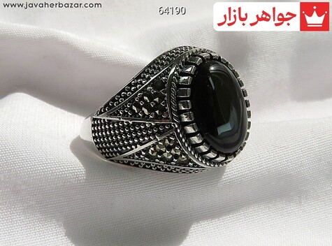 انگشتر نقره عقیق سیاه طرح پاشا مردانه - 64190