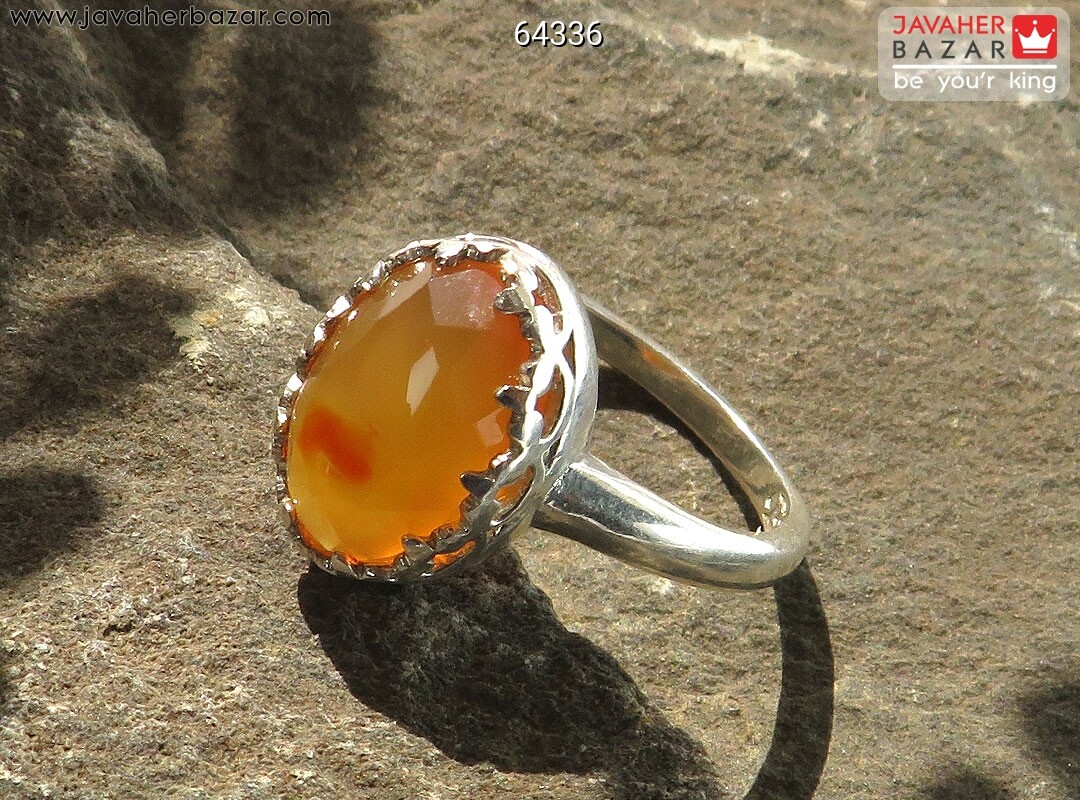 انگشتر نقره عقیق یمنی نارنجی الماس تراش زنانه