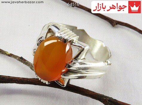 انگشتر نقره عقیق یمنی نارنجی مردانه دست ساز - 64516