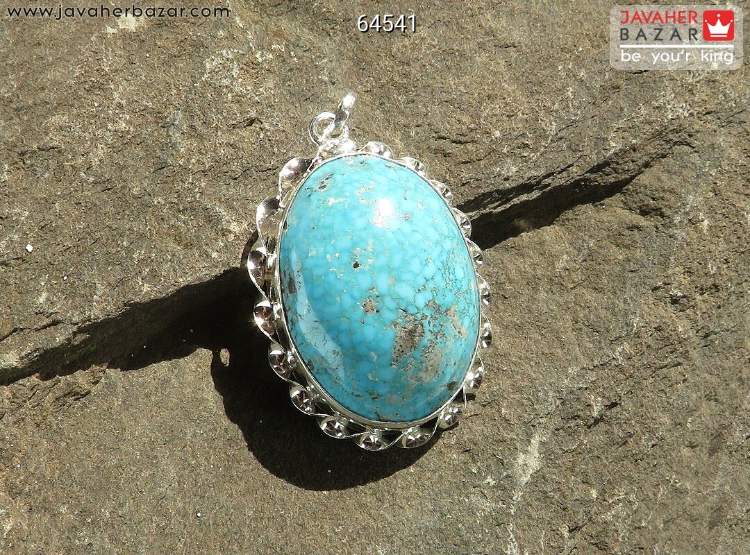 گردنبند نقره فیروزه کرمانی خوش رنگ دست ساز