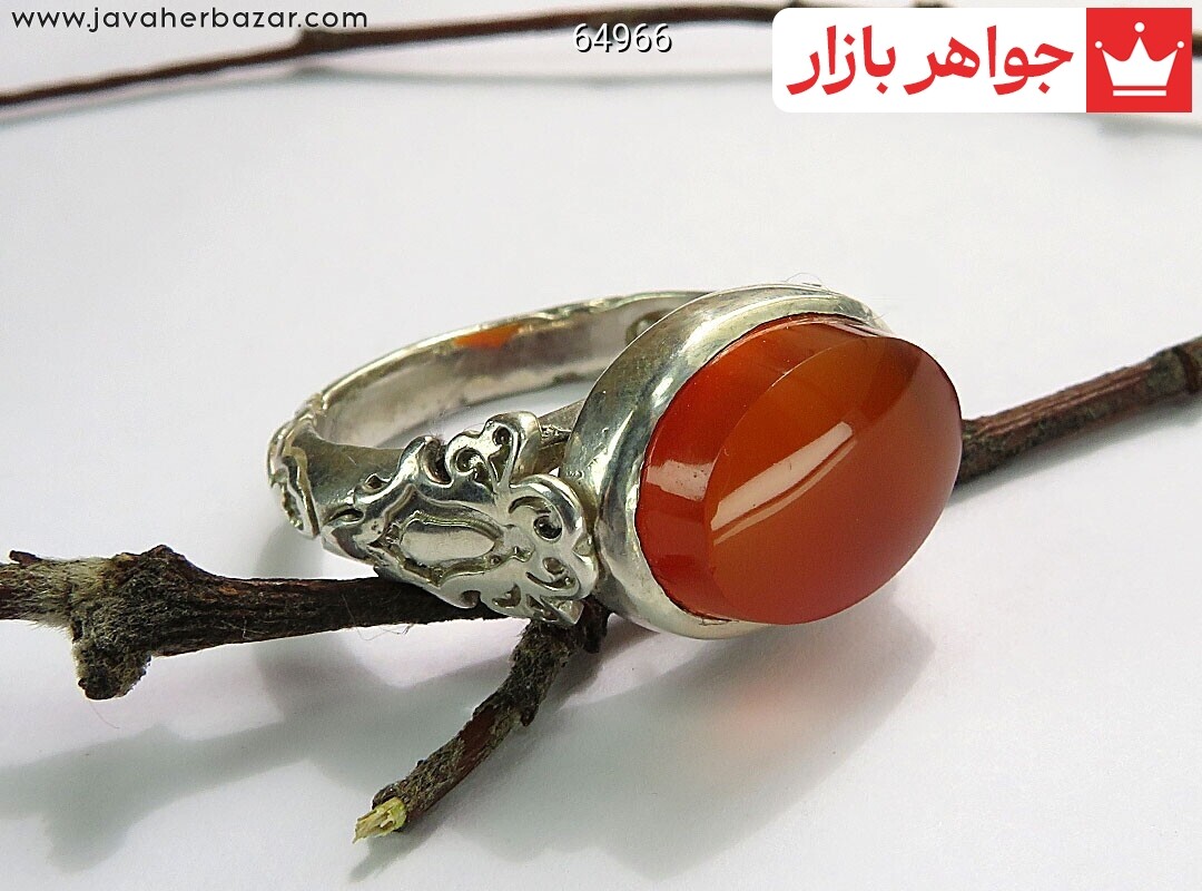 انگشتر نقره عقیق یمنی نارنجی پرتقالی مردانه