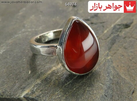 انگشتر نقره عقیق یمنی قرمز تراش اشکی دست ساز به همراه حرز امام جواد - 64974