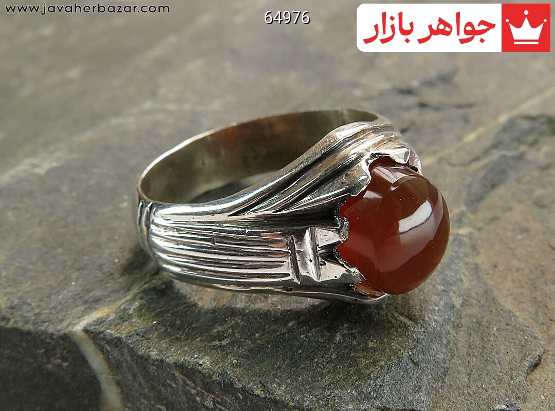 انگشتر نقره عقیق یمنی قرمز برجسته مردانه