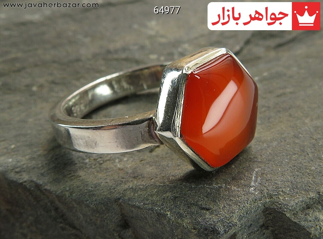 انگشتر نقره عقیق یمنی نارنجی شش ضلعی زیبا دست ساز