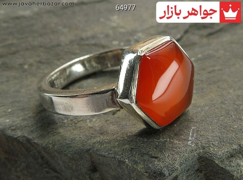 انگشتر نقره عقیق یمنی نارنجی شش ضلعی زیبا دست ساز - 64977
