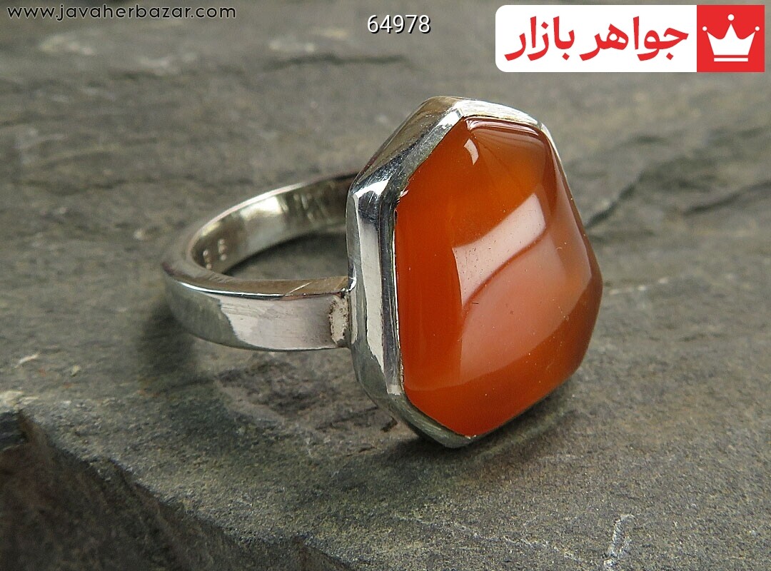 انگشتر نقره عقیق یمنی نارنجی تراش خاص دست ساز