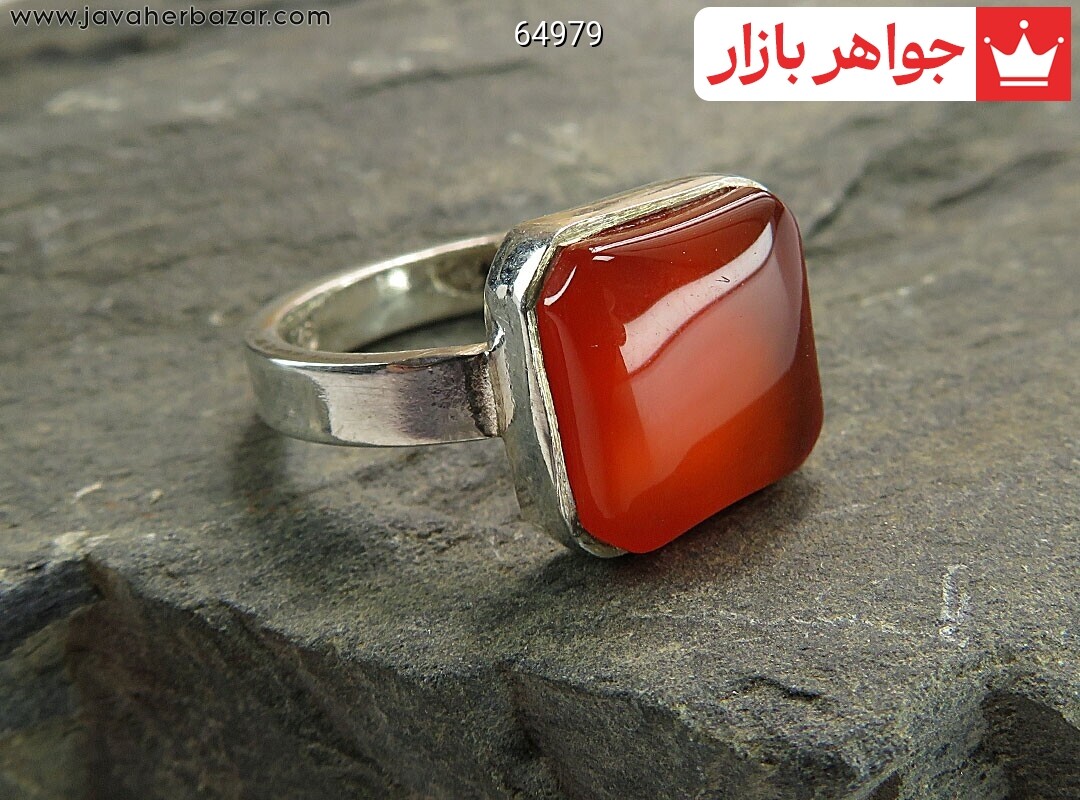 انگشتر نقره عقیق یمنی نارنجی مربعی دست ساز به همراه حرز امام جواد