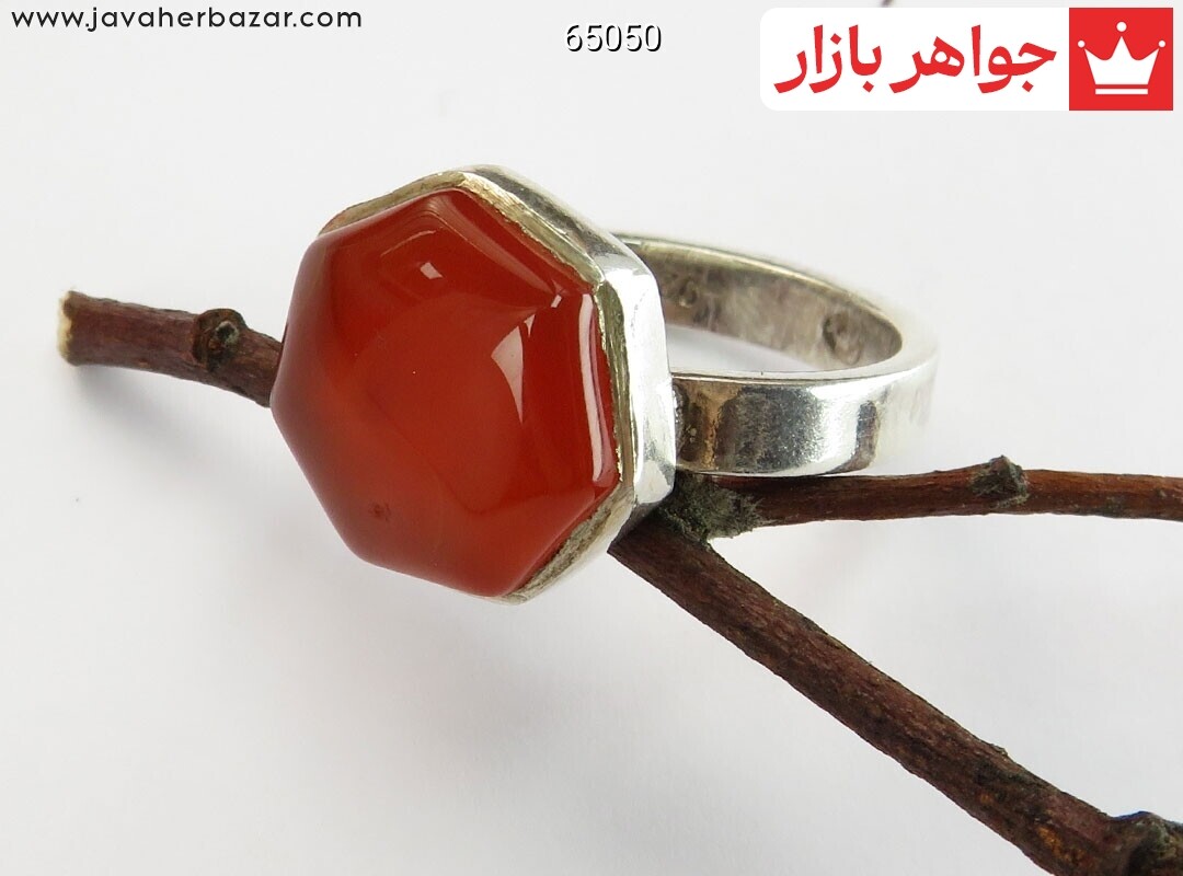 انگشتر نقره عقیق یمنی نارنجی شش ضلعی شیک دست ساز