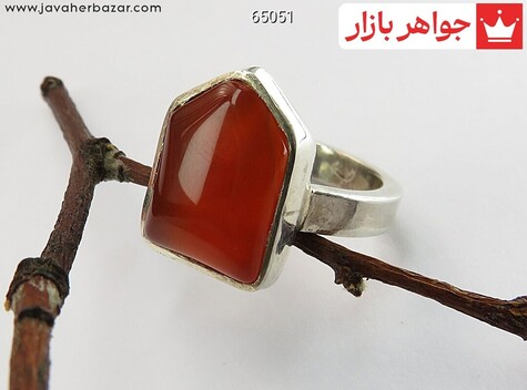 انگشتر نقره عقیق یمنی نارنجی تراش گنبدی دست ساز - 65051