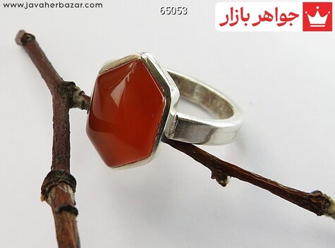 انگشتر نقره عقیق یمنی نارنجی طرح شش ضلعی دست ساز