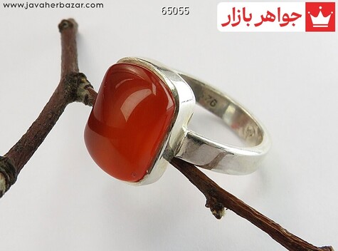 انگشتر نقره عقیق یمنی نارنجی چهارگوش دست ساز به همراه حرز امام جواد - 65055