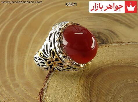 انگشتر نقره عقیق یمنی قرمز فاخر مردانه دست ساز - 65371