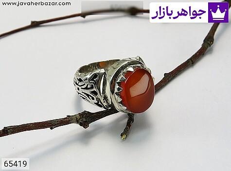 انگشتر نقره عقیق یمنی قرمز نگین برجسته مردانه - 65419