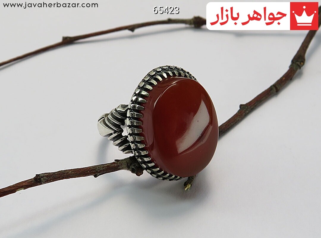 انگشتر نقره عقیق یمنی قرمز کلاسیک مردانه