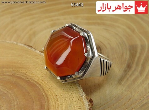 انگشتر نقره عقیق یمنی نارنجی مردانه - 65443
