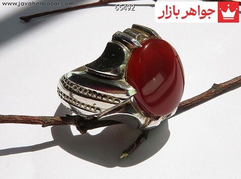 انگشتر نقره عقیق یمنی قرمز فاخر مردانه دست ساز - 65492