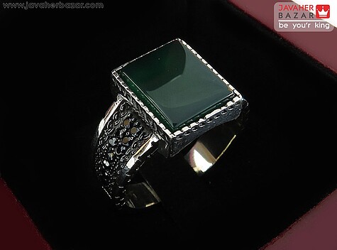 انگشتر نقره عقیق سبز طرح شاپور مردانه میکروستینگ - 65943