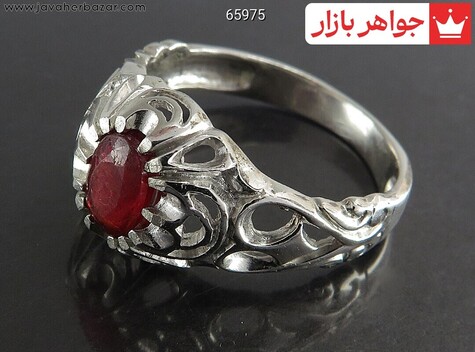 انگشتر نقره یاقوت آفریقایی قرمز مردانه ظریف - 65975