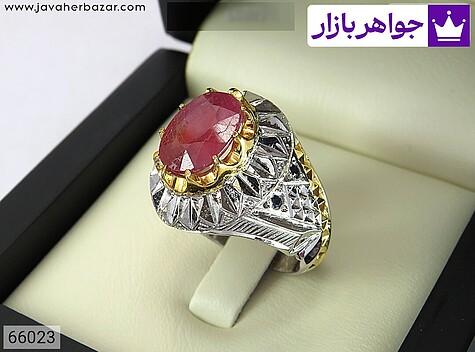 انگشتر نقره یاقوت آفریقایی قرمز مردانه دست ساز - 66023