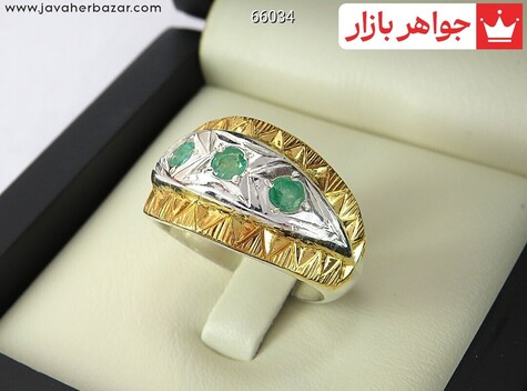 انگشتر نقره زمرد مردانه دست ساز - 66034