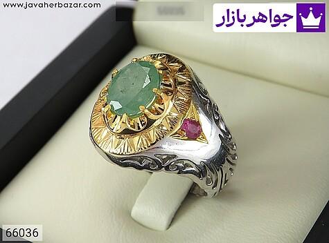 انگشتر نقره زمرد فاخر مردانه دست ساز - 66036