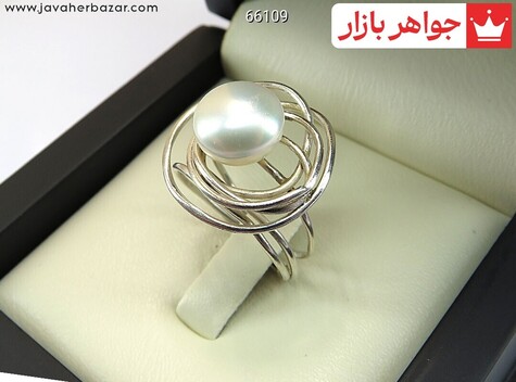 انگشتر نقره مروارید پرورشی طرح خاص بینظیر زنانه دست ساز - 66109