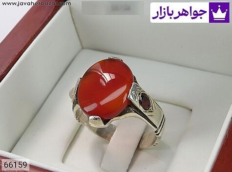 انگشتر نقره عقیق یمنی و در نجف و گارنت طرح کلاسیک مردانه دست ساز - 66159