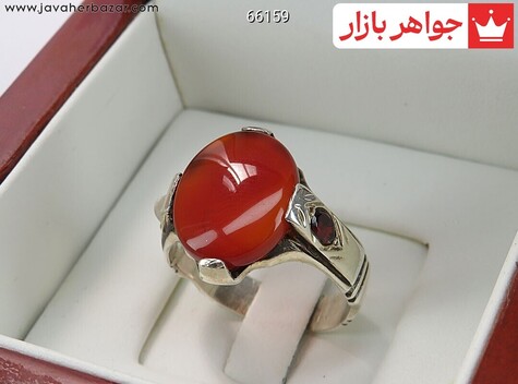 انگشتر نقره گارنت و عقیق یمنی و در نجف طرح کلاسیک مردانه دست ساز - 66159