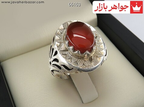 انگشتر نقره عقیق یمنی قرمز فاخر مردانه دست ساز - 66163