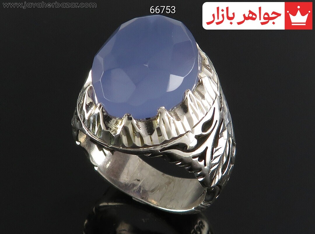 انگشتر نقره عقیق یمنی الماس تراش کبود مردانه دست ساز