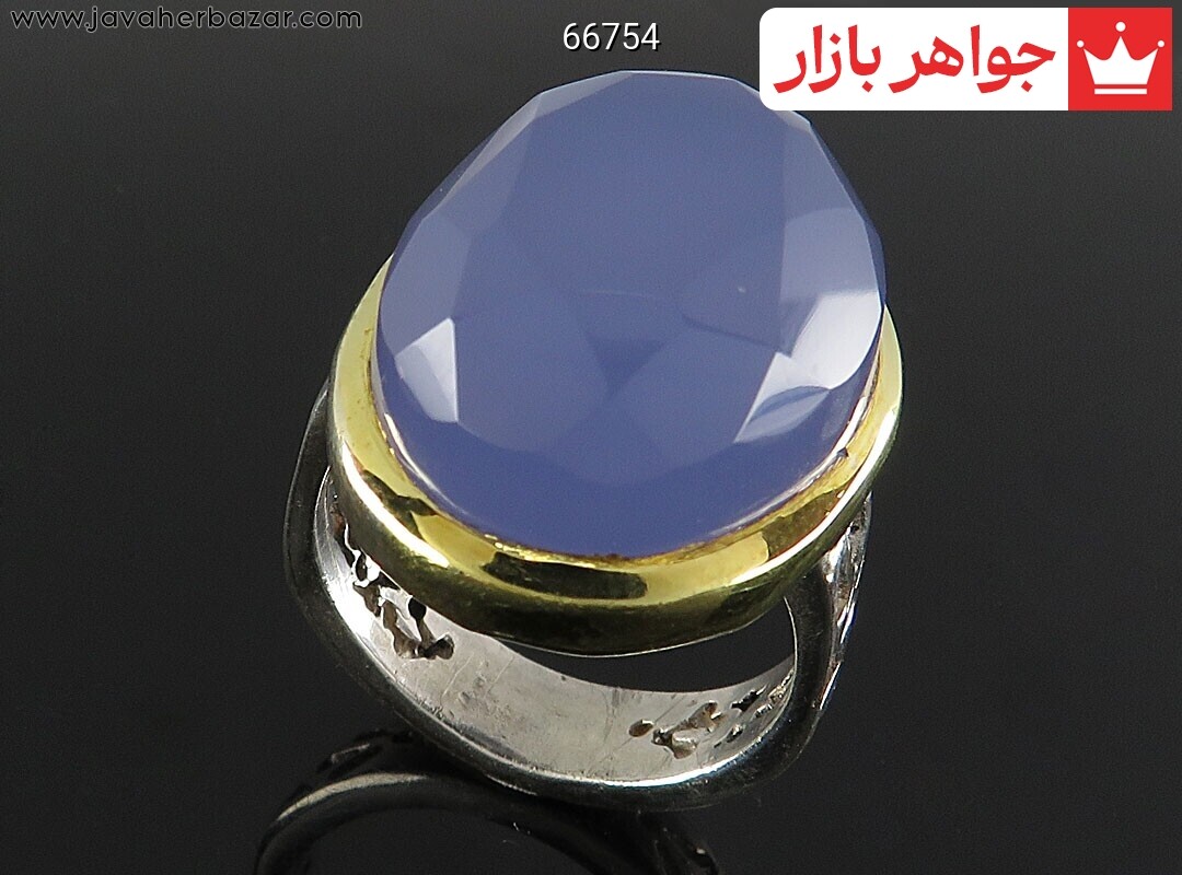 انگشتر نقره عقیق یمنی کبود الماس تراش درشت شاهانه مردانه دست ساز