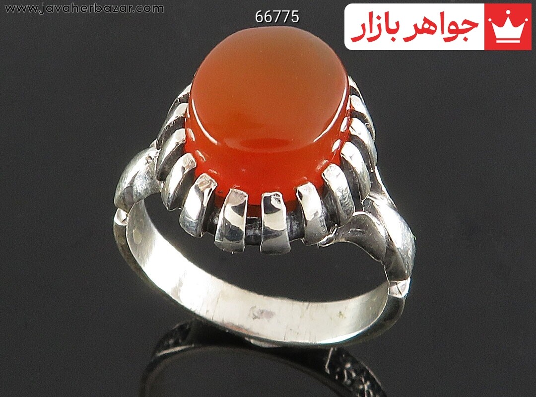 انگشتر نقره عقیق یمنی قرمز دور چنگ مردانه