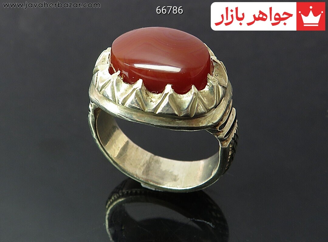 انگشتر نقره عقیق یمنی قرمز صفوی مردانه دست ساز