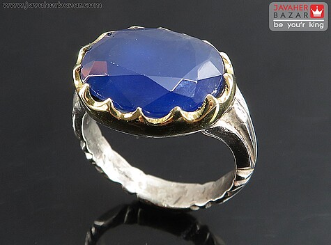 انگشتر نقره جید آبی مردانه دست ساز - 66841