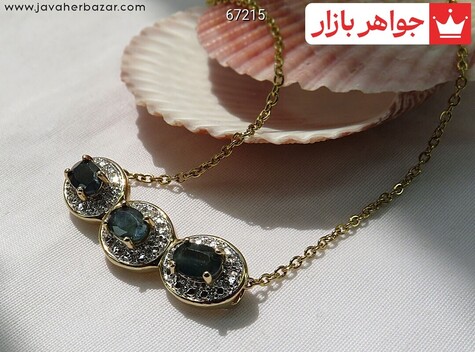 آویز نقره یاقوت کبود سه نگین - 67215