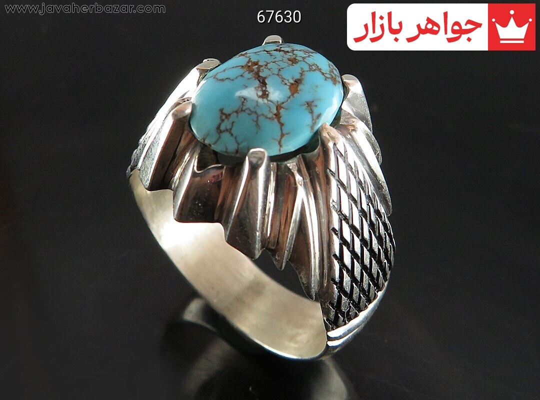 انگشتر نقره فیروزه نیشابوری شجری مردانه دست ساز
