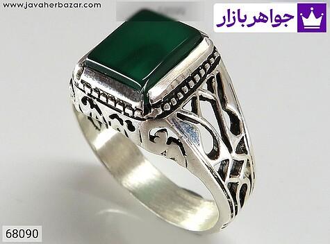 انگشتر نقره عقیق سبز کلاسیک مردانه - 68090