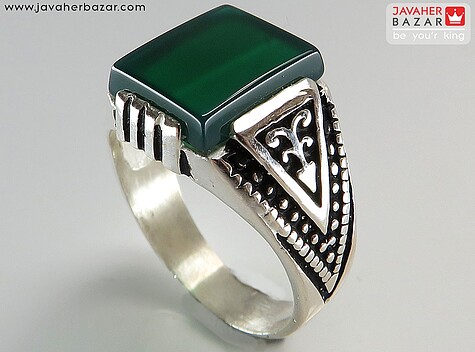 انگشتر نقره عقیق سبز زیبا مردانه - 68106