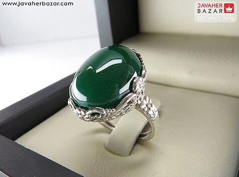 انگشتر نقره عقیق سبز درشت زیبا زنانه - 68117