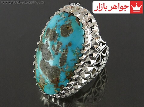 انگشتر نقره فیروزه نیشابوری درشت فاخر مردانه دست ساز - 68182