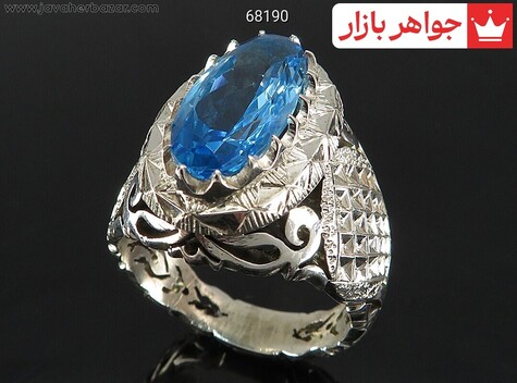 انگشتر نقره توپاز شاهانه مردانه دست ساز - 68190