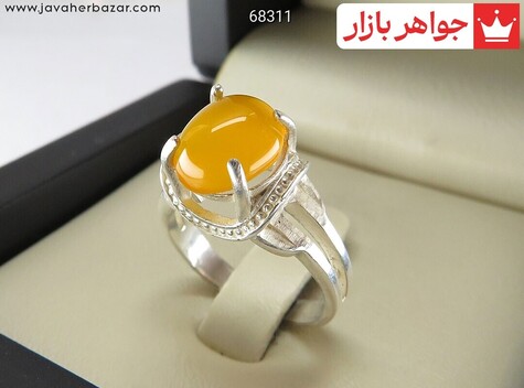 انگشتر نقره عقیق نارنجی زیبا زنانه - 68311