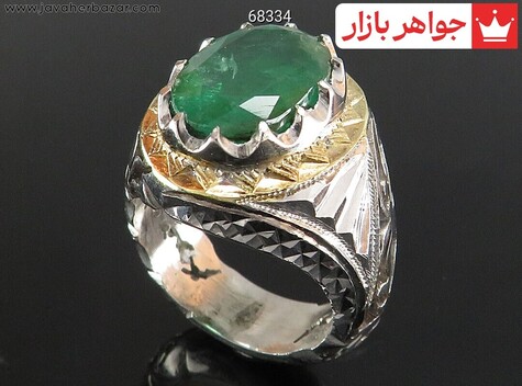 انگشتر نقره زمرد کلمبیا مردانه دست ساز - 68334